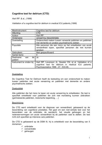 Cognitive test for delirium (CTD)