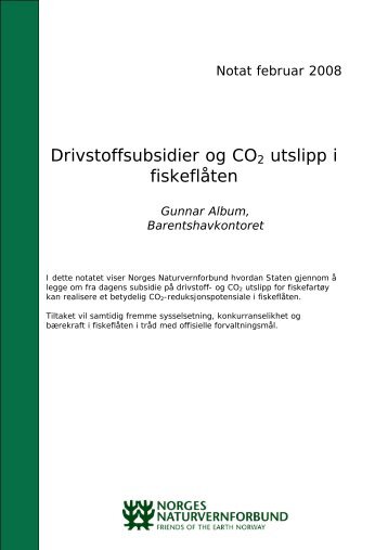 Notat om drivstoffsubsidier og CO2 utslipp i fiskeflåten - Norges ...
