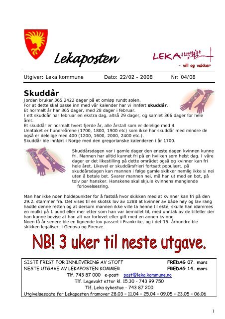 Last ned Lekaposten utgave 04/08 - Leka Kommune
