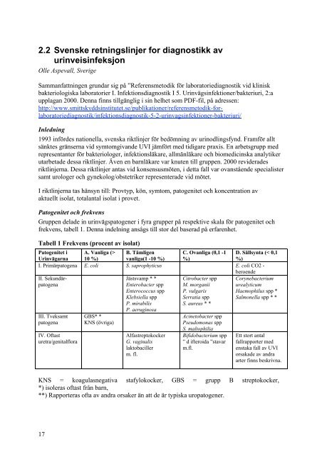 Bakteriologisk diagnostikk ved urinveisinfeksjon - Nasjonalt ...