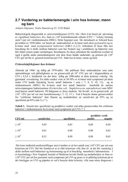 Bakteriologisk diagnostikk ved urinveisinfeksjon - Nasjonalt ...