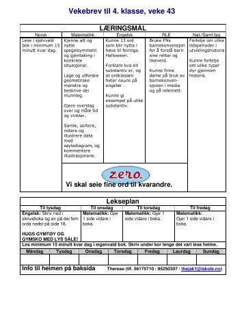 Vekebrev til 4. klasse, veke 43 LÆRINGSMÅL - minbarnehage.no