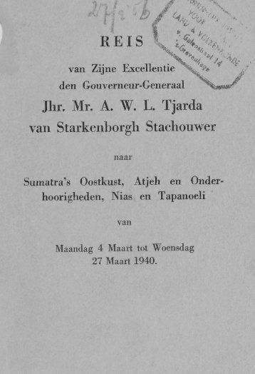 REIS \ Jhr. Mr. A. W. L. Tjarda van Starkenborgh ... - Acehbooks.org