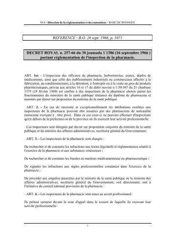 Réglementation de l'inspection de la pharmacie. - Ministère de la ...