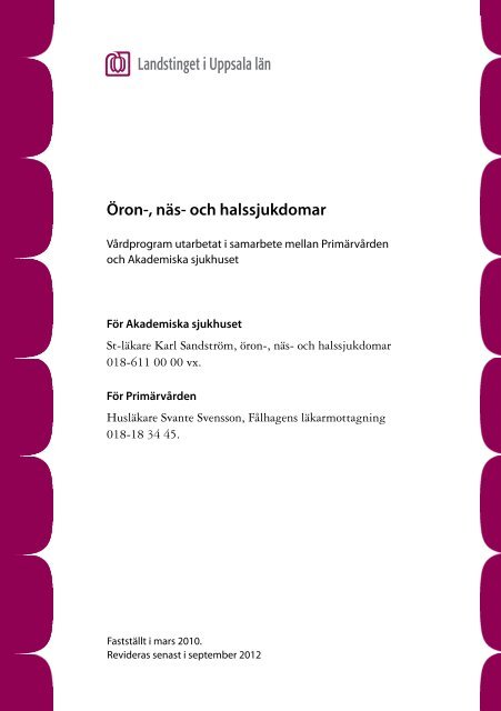 Vårdprogram Öron-, näs- och halssjukdomar (pdf)