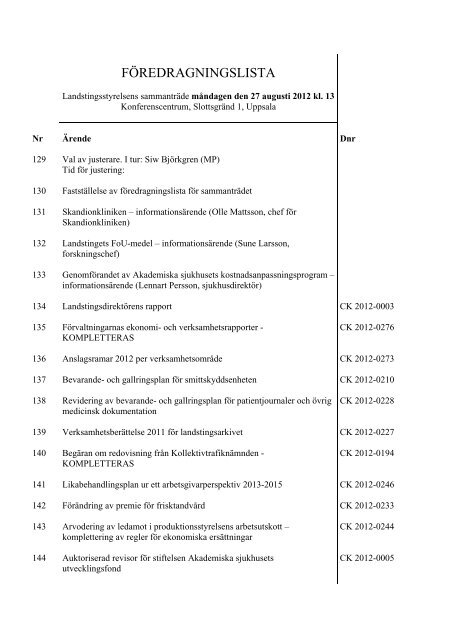 Handlingar 2012 08 27 Landstinget I Uppsala Lan