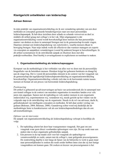 Klantgericht ontwikkelen van leiderschap - Adriaan Bekman