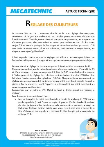 Réglage des culbuteurs - Mecatechnic