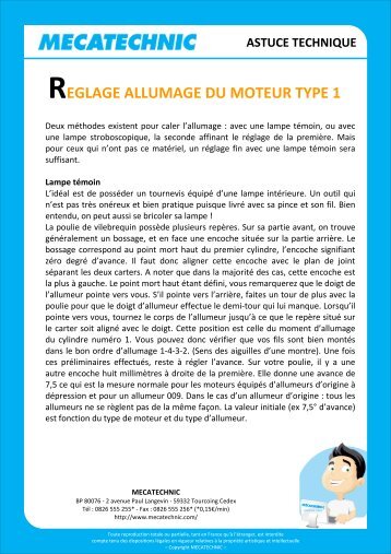 REGLAGE ALLUMAGE DU MOTEUR TYPE 1 - Mecatechnic