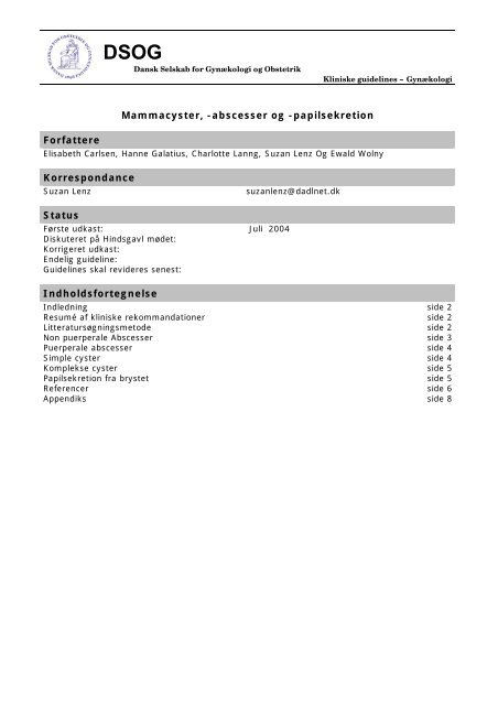 Mammacyster, -abscesser og -papilsekretion Forfattere ... - DSOG