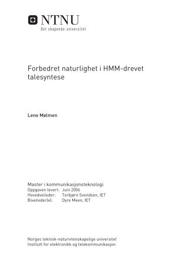 Forbedret naturlighet i HMM-drevet talesyntese - DAIM ...