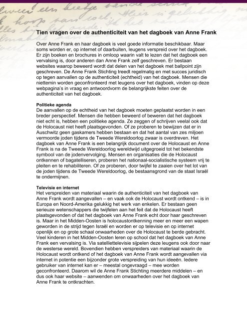 Tien vragen over de authenticiteit van het dagboek van Anne Frank