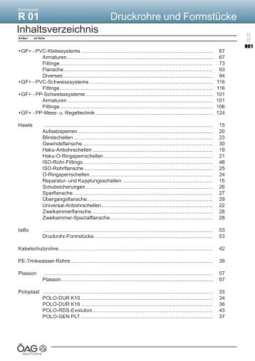 R 01 Druckrohre und Formstücke Inhaltsverzeichnis