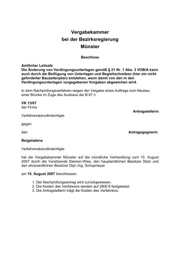 Vergabekammer bei der Bezirksregierung Münster