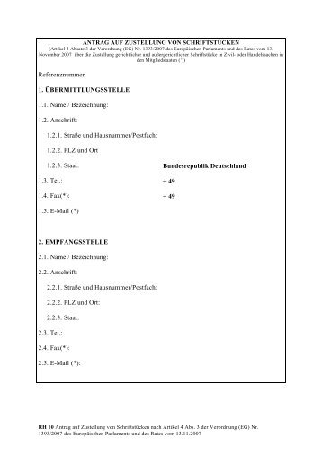 ANTRAG AUF ZUSTELLUNG VON SCHRIFTSTÜCKEN