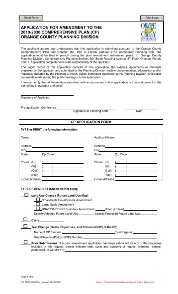 Comprehensive Plan Amendment Application - Orange County