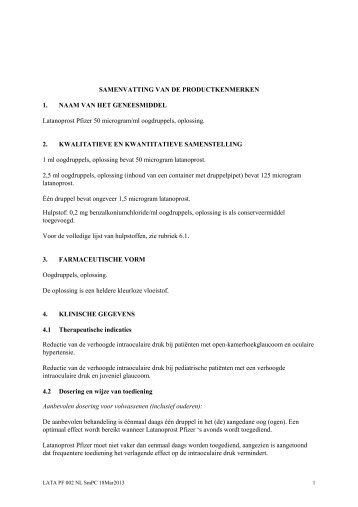 Latanoprost, 50 microgram/ml oogdruppels - Pfizer