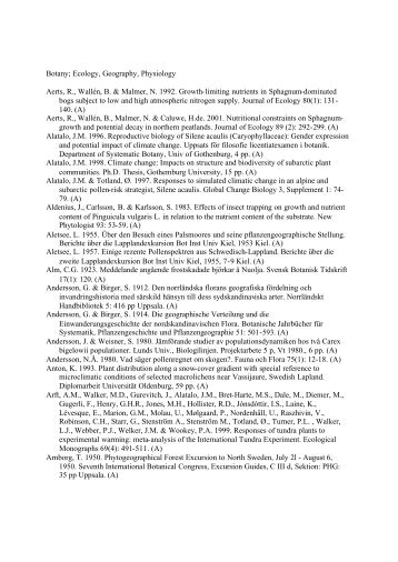 Botany; Ecology, Geography, Physiology Aerts, R., Wallén, B ...