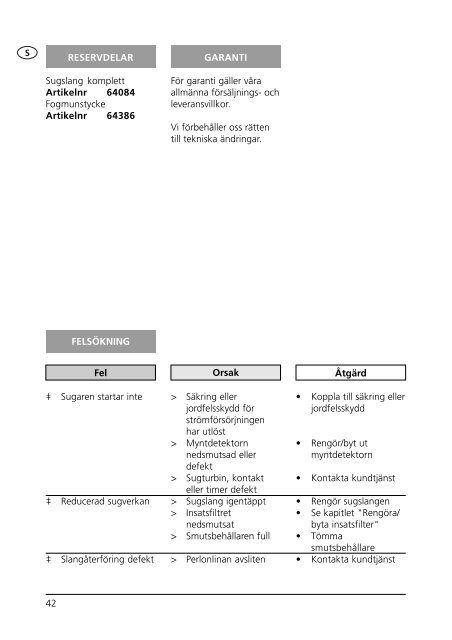 Bruksanvisning - Nilfisk PARTS