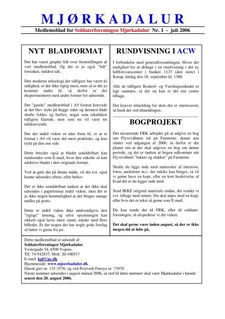 medlemsblad nr. 1 - juli 2006 - Soldaterforeningen Mjørkadalur