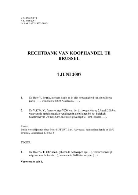 RECHTBANK VAN KOOPHANDEL TE BRUSSEL 4 JUNI 2007