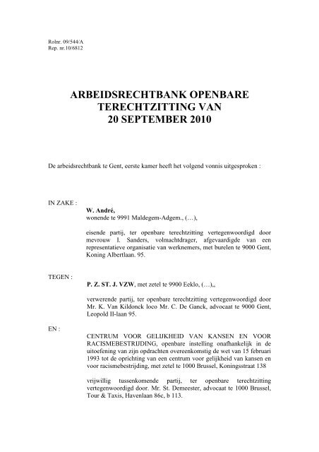 ARBEIDSRECHTBANK OPENBARE TERECHTZITTING VAN 20 ...