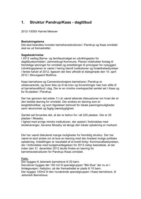 1. Struktur Pandrup/Kaas - dagtilbud - Jammerbugt Kommune