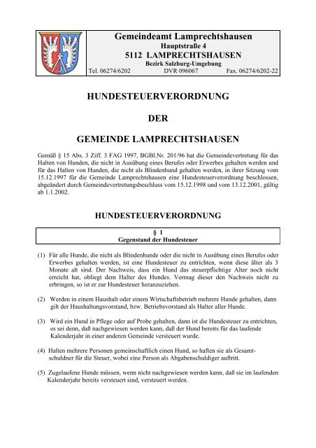 Hundesteuerverordnung (115 KB) - .PDF - Lamprechtshausen