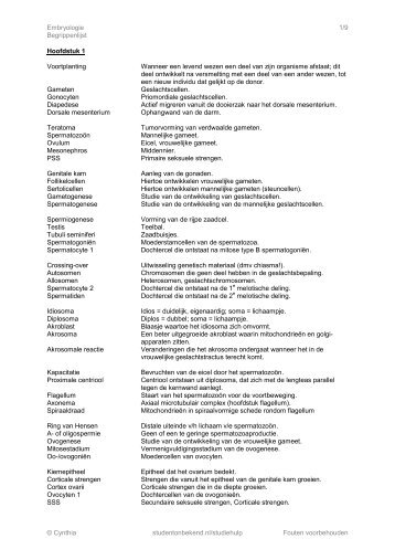 Begrippenlijst Embryologie - Diergeneeskundige Studenten Raad