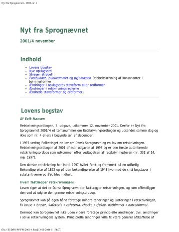 Nyt fra Sprognævnet - 2001, nr. 4 - Dansk Sprognævn