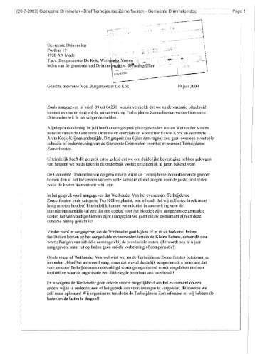 Ingekomen brief van Voorzitter Stichting Zomerfeesten Terheijden ...