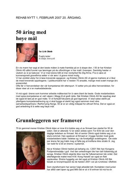 50 åring med høye mål Grunnleggeren ser framover - Olimb