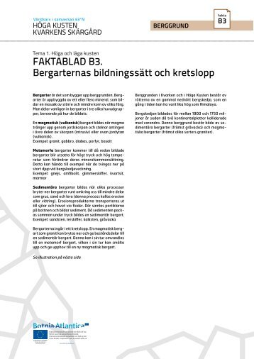 FAKTABLAD B3. Bergarternas bildningssätt och kretslopp