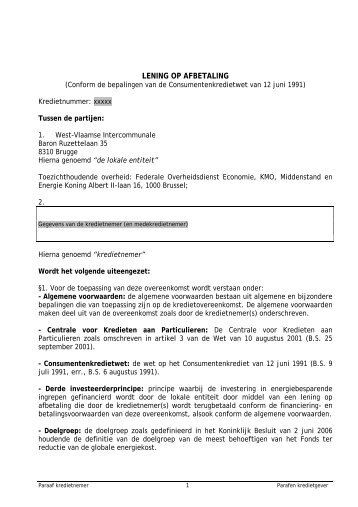 voorbeeld kredietovereenkomst - West-Vlaamse Intercommunale