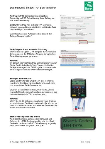 Das manuelle Sm@rt-TAN-plus-Verfahren - PSD Bank