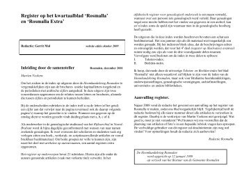 Register op het kwartaalblad 'Rosmalla' - Heemkundekring Rosmalen