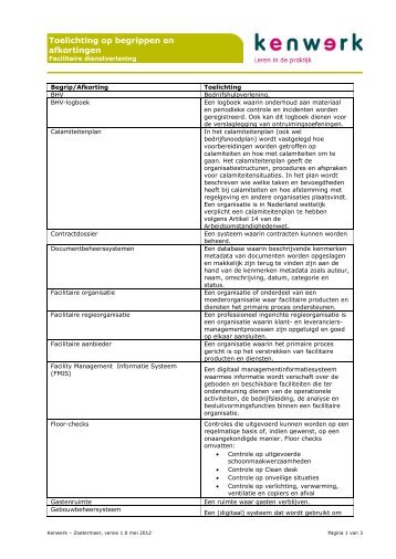 Begrippenkader facilitaire dienstverlener - Kenwerk