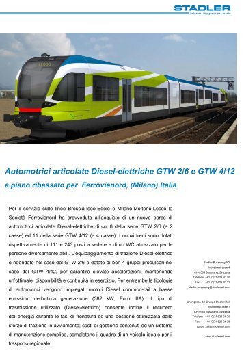 Gelenktriebwagen GTW 2- und 4-teilig für die Sistemi ... - Stadler