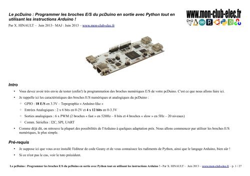 Le pcDuino : Programmer les broches E/S du ... - Mon Club-Elec