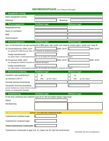 Formulier inkomensgegevens - Bo-Ex