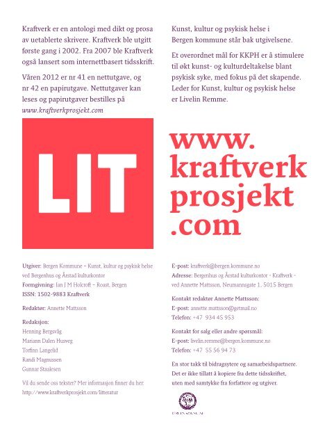 Her kan du laste ned Pdf av Kraftverk 41 - Kunst kultur og psykisk ...