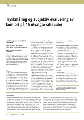 Trykkmåling og subjektiv evaluering av komfort på ... - Fysioterapeuten