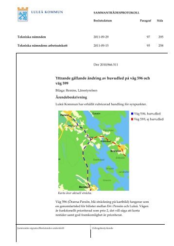 Yttrande gällande ändring av huvudled på väg 596 ... - Luleå kommun