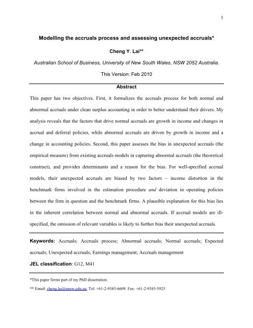 Modelling the accruals process and assessing unexpected accruals*