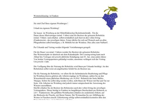 Weinstockleasing in Franken Sie sind Chef Ihres eigenen Weinberges