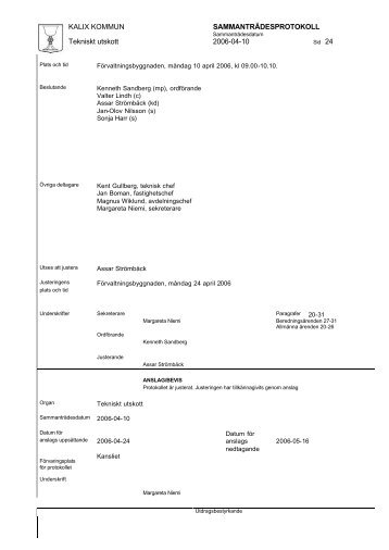 KALIX KOMMUN SAMMANTRÄDESPROTOKOLL Tekniskt utskott ...