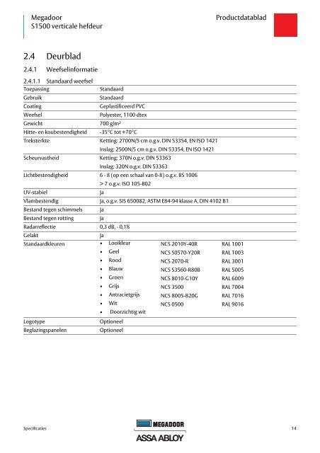 Megadoor S1500 verticale hefdeur Productdatablad - Crawford