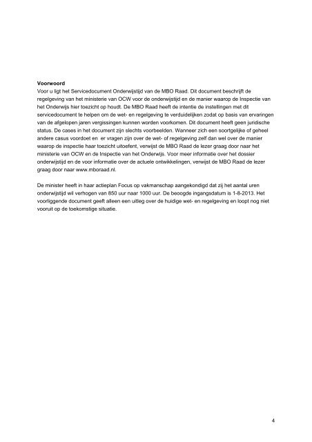 Servicedocument Onderwijstijd - MBO Raad