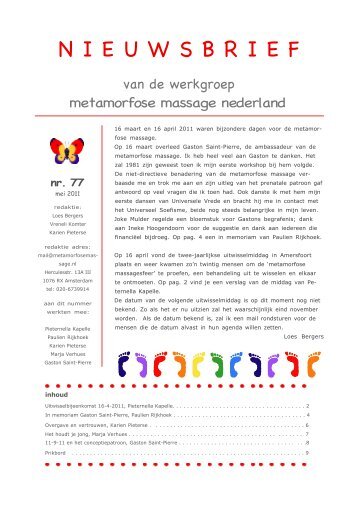 Nieuwsbrief 77 - werkgroep metamorfose massage nederland