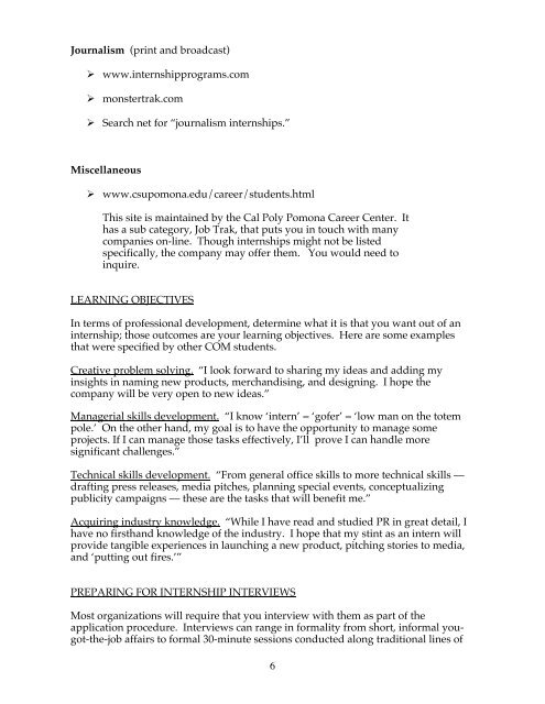 Internship Guidelines and Procedures Manual - Cal Poly Pomona